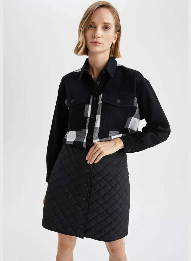 ديفاكتو Woman Woven Top Oversize Fit Shirt Neck Long Sleeve Shirt