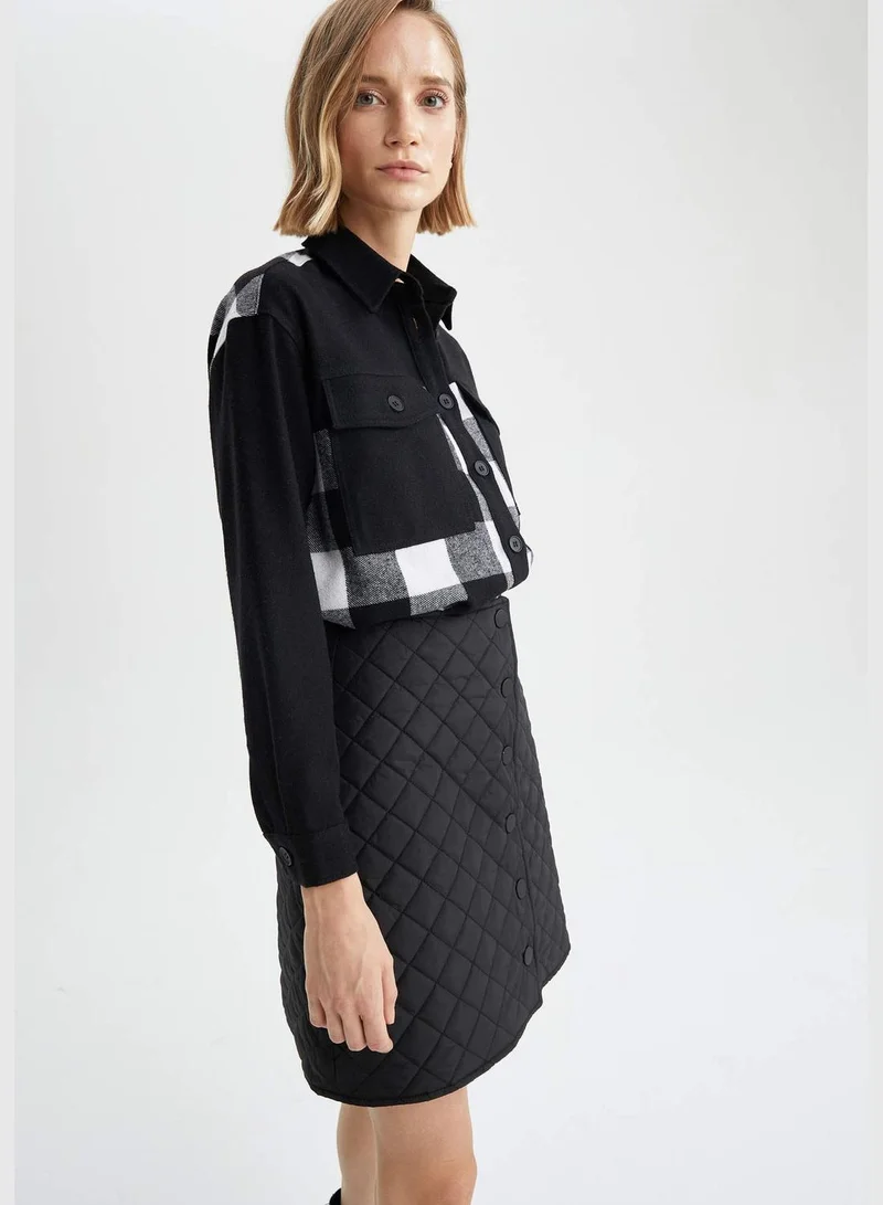 ديفاكتو Woman Woven Top Oversize Fit Shirt Neck Long Sleeve Shirt