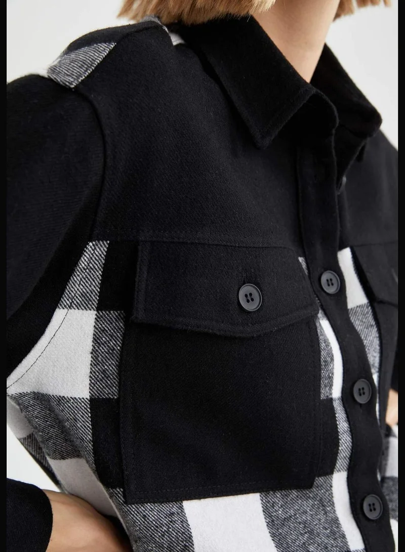 ديفاكتو Woman Woven Top Oversize Fit Shirt Neck Long Sleeve Shirt