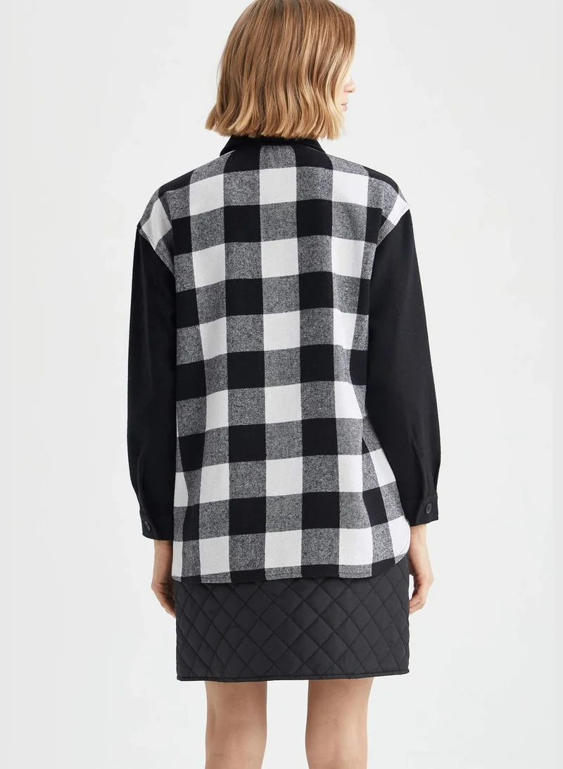 ديفاكتو Woman Woven Top Oversize Fit Shirt Neck Long Sleeve Shirt