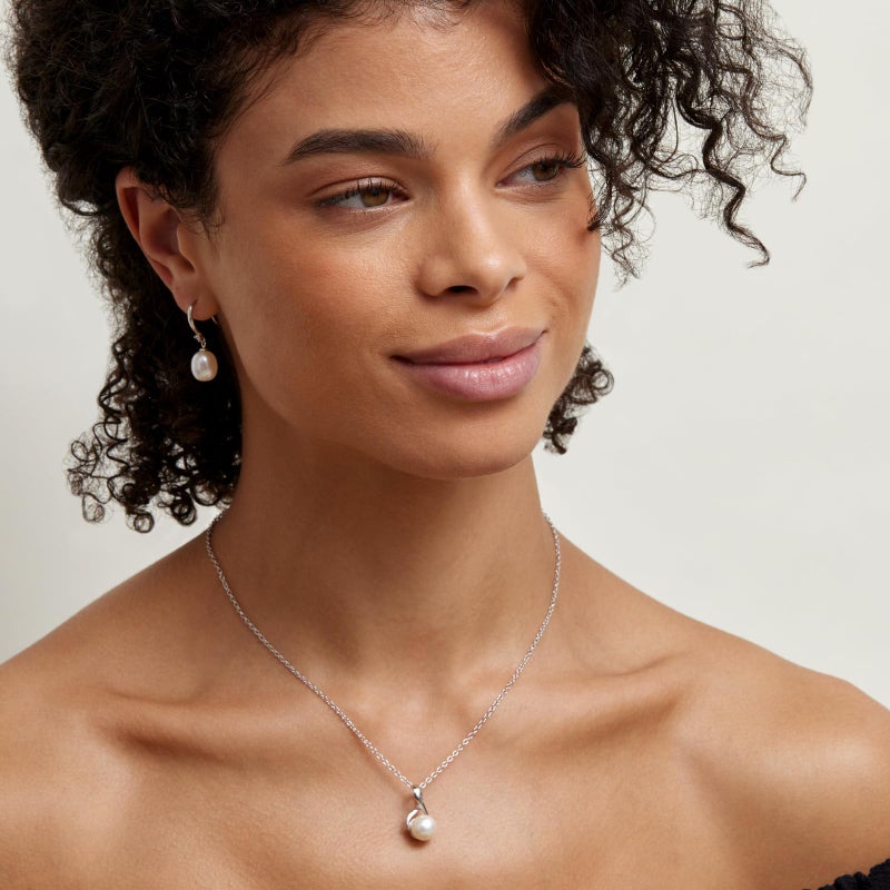 The Pearl Source Freshwater Pearl Pendant Necklace for Women - White Cultured Pearl Necklace with Infinity Design | Single Pearl Necklace for Women with 925 Sterling Silver Chain, 9.0-10.0mm - Image 3