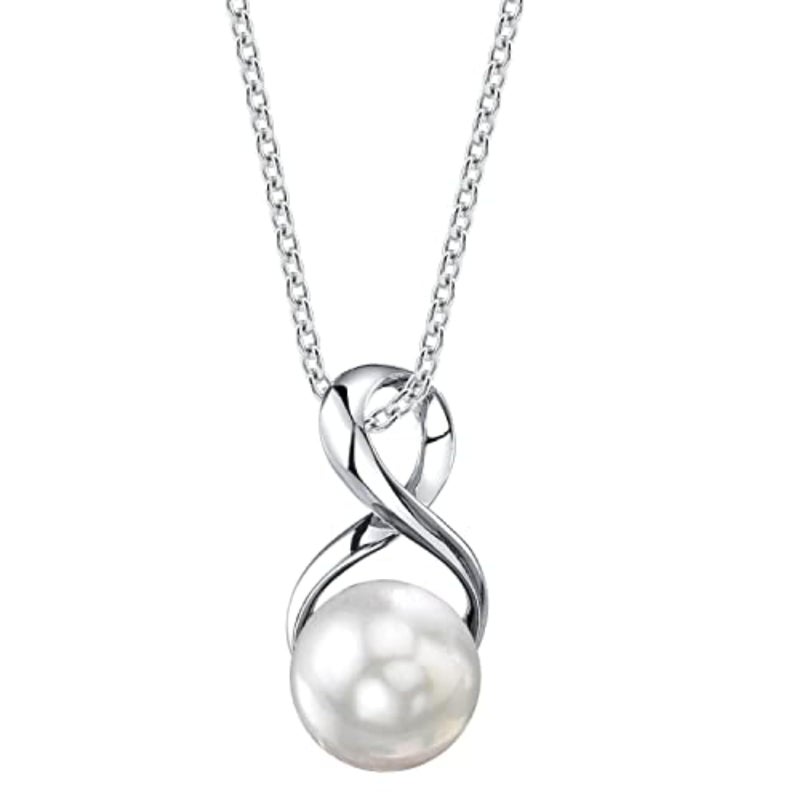 The Pearl Source Freshwater Pearl Pendant Necklace for Women - White Cultured Pearl Necklace with Infinity Design | Single Pearl Necklace for Women with 925 Sterling Silver Chain, 9.0-10.0mm - Image 1