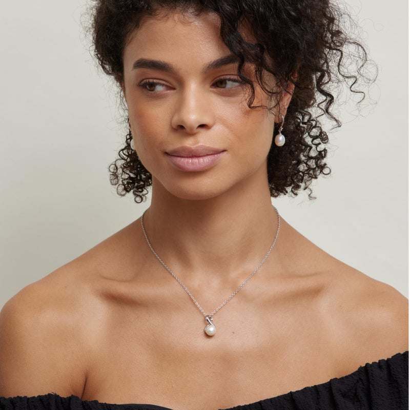 The Pearl Source Freshwater Pearl Pendant Necklace for Women - White Cultured Pearl Necklace with Infinity Design | Single Pearl Necklace for Women with 925 Sterling Silver Chain, 9.0-10.0mm - Image 2