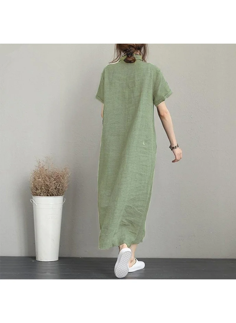 Barbora Linen Casual Short Sleeve Full Length Summer Casual Women's Dress LN245HAKI9