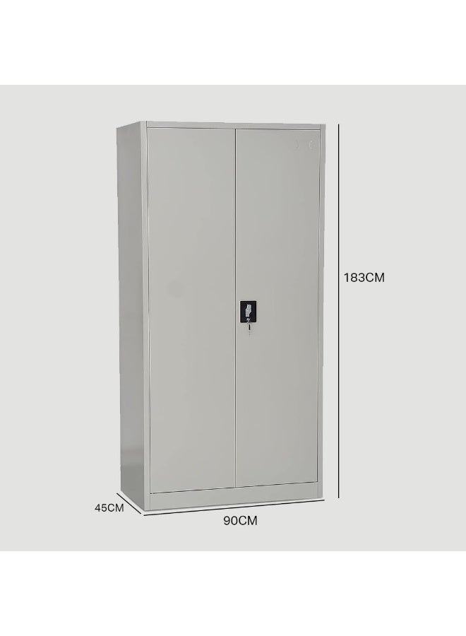 مالتي هوم فيرنيتشر خزانة مكتبية فولاذية من Multi Home Furniture مع قفل - خزانة ملابس ببابين للملابس والملفات - خزانة تخزين معدنية مطلية بالمسحوق الرمادي مع أرفف قابلة للتعديل للمنزل أو المكتب أو مساحة العمل. - Image 5