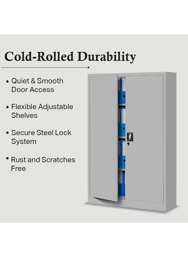 مالتي هوم فيرنيتشر خزانة مكتبية فولاذية من Multi Home Furniture مع قفل - خزانة ملابس ببابين للملابس والملفات - خزانة تخزين معدنية مطلية بالمسحوق الرمادي مع أرفف قابلة للتعديل للمنزل أو المكتب أو مساحة العمل. - Image 2