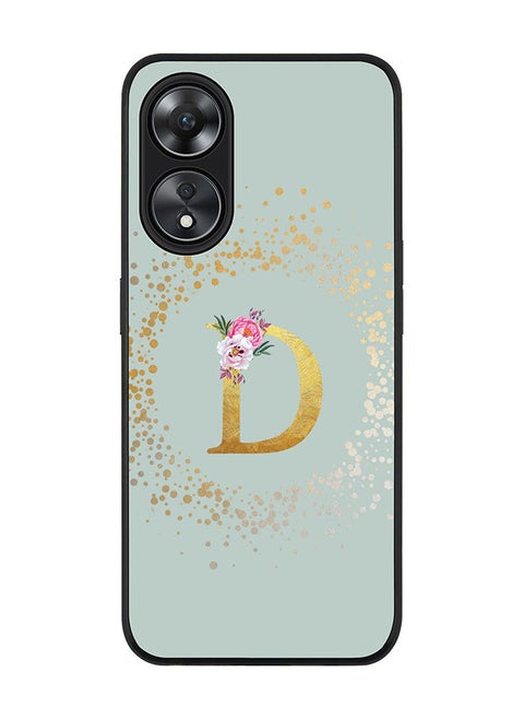 Rugged Black edge case for Oppo A78 5G / Oppo A58 5G Slim fit Soft Case Flexible Rubber Edges Anti Drop TPU Cover -  Custom Monogram Initial Letter Floral Pattern Alphabet - D  ( Light Green )