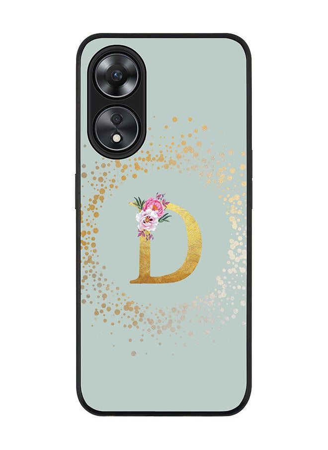 Rugged Black edge case for Oppo A78 5G / Oppo A58 5G Slim fit Soft Case Flexible Rubber Edges Anti Drop TPU Cover -  Custom Monogram Initial Letter Floral Pattern Alphabet - D  ( Light Green )