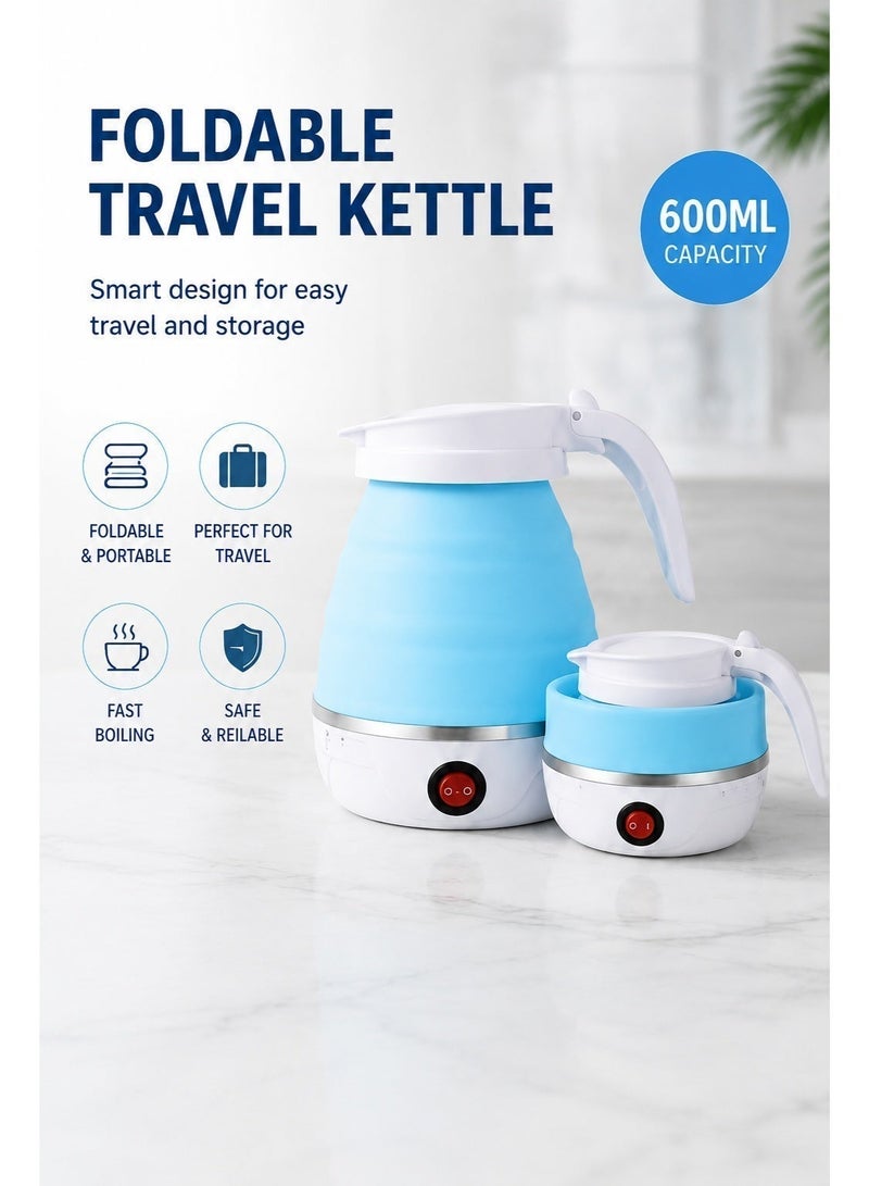 EXCLIFE 600mlFoldable Electric Travel Kettle, Portable Silicone Collapsible Water Boiler And Tea Pot For Camping, Lightweight Mini Electric Kettle With Detachable Power Cord For Easy Storage And Quick Boiling - Image 2
