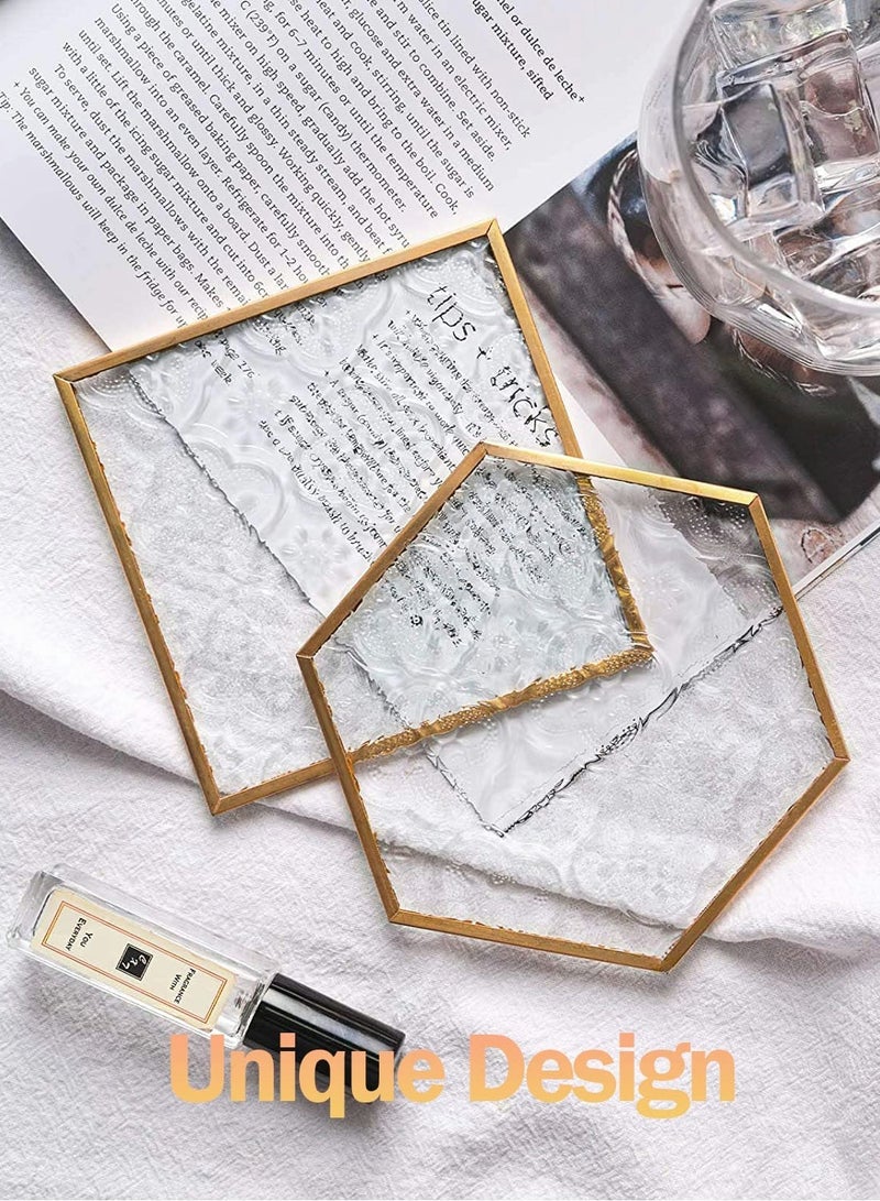 كاست ويف قاعدة أكواب زجاجية ذهبية للمشروبات، طقم من 6 قطع قاعدة أكواب مع مجموعة أكواب أنيقة منحوتة من الزجاج - Image 2