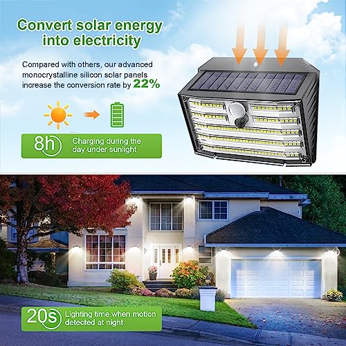 CLAONER [6 Packs] Solar Motion Lights Outdoor, Ultra Bright Solar Fence Lights with Motion Sensor, IP65 Waterproof Security Light 3 Modes, 270° Lighting Angle, Wall Lights for Deck Patio Fence Garage Door - Image 3