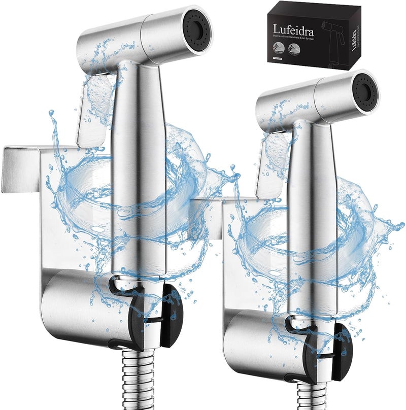 LUFEIDRA Handheld Toilet Bidet Sprayer for Toilet-Adjustable Water Pressure Control with Bidet Hose for Feminine Wash, Stainless Steel Brushed Nickel Cloth Diaper for Baby Wash (Stainless Steel, 2 Pack) - Image 1