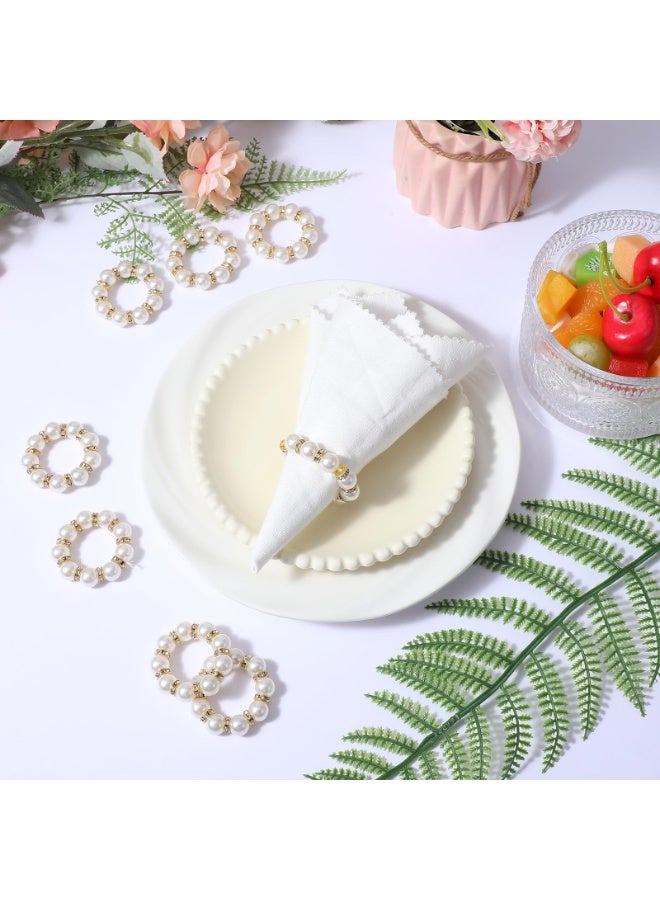 RTYY 10Pcs Pearl Napkin Rings Imitation Pearl Beaded Napkin Rings Holder Elegant Rhinestone Serviette Rings Silver napkin ring Buckle for Dinner Table Decoration Parties Weddings Receptions Supplies for Everyday or Formal Decor Home Dinner Party - Image 3