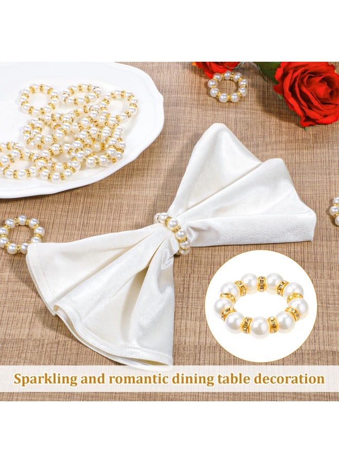 RTYY 10Pcs Pearl Napkin Rings Imitation Pearl Beaded Napkin Rings Holder Elegant Rhinestone Serviette Rings Silver napkin ring Buckle for Dinner Table Decoration Parties Weddings Receptions Supplies for Everyday or Formal Decor Home Dinner Party - Image 2