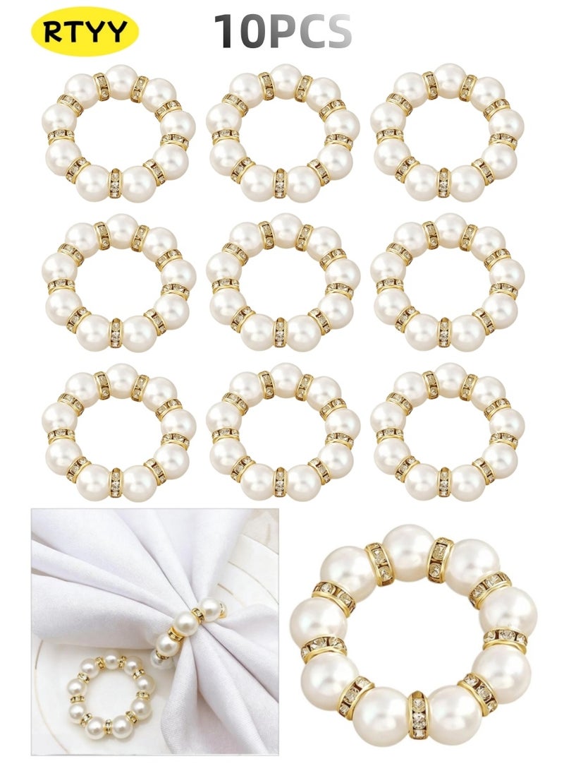 RTYY 10Pcs Pearl Napkin Rings Imitation Pearl Beaded Napkin Rings Holder Elegant Rhinestone Serviette Rings Silver napkin ring Buckle for Dinner Table Decoration Parties Weddings Receptions Supplies for Everyday or Formal Decor Home Dinner Party - Image 1