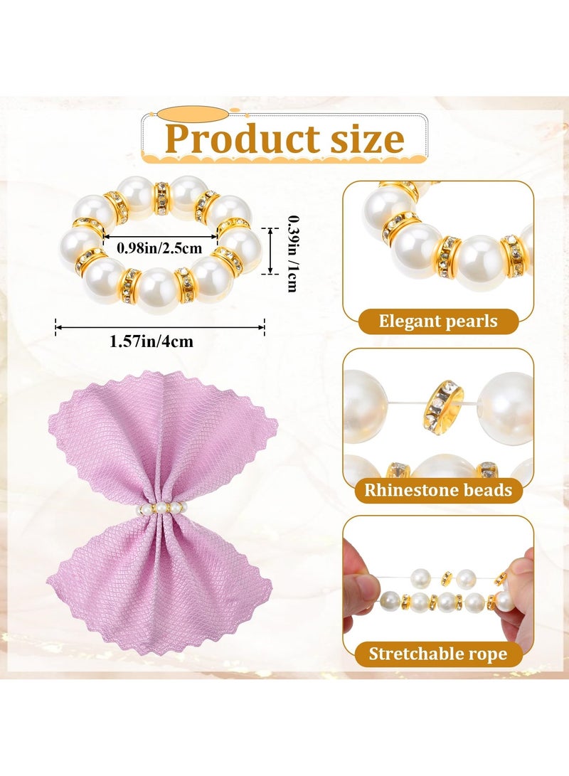 RTYY 10Pcs Pearl Napkin Rings Imitation Pearl Beaded Napkin Rings Holder Elegant Rhinestone Serviette Rings Silver napkin ring Buckle for Dinner Table Decoration Parties Weddings Receptions Supplies for Everyday or Formal Decor Home Dinner Party - Image 4