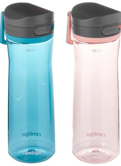Contigo Jackson 2.0 BPA-Free Plastic Water Bottle with Leak-Proof Lid, Chug Mouth Design with Interchangeable Lid and Handle, Dishwasher Safe, 24oz 2-Pack, Juniper & Pink Lemonade 