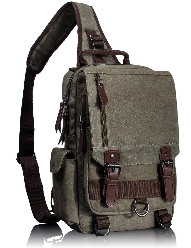 Leaper Retro Crossbody Bag Sling Bag Canvas Messenger Bag for Men Women Shoulder Bag Crossbody Handbags Satchel Army Green, M