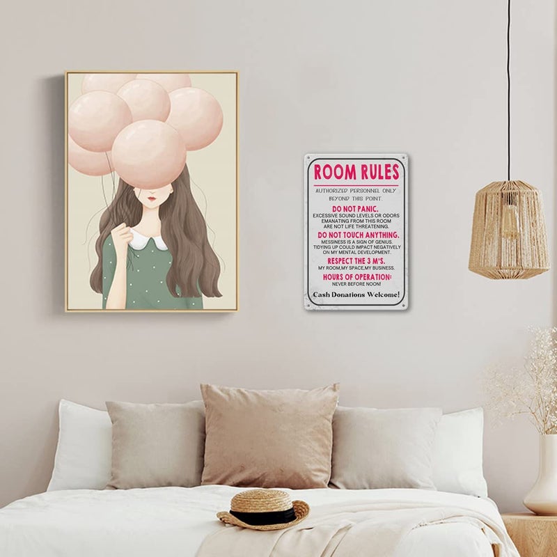 wlegebr Room Rules Sign For Teen Girls Boy Bedroom/Gaming Room Door Decor Dorm Wall Accessories Cool Things  Funny Metal Tin Signs 12 X 8 In  - Image 4