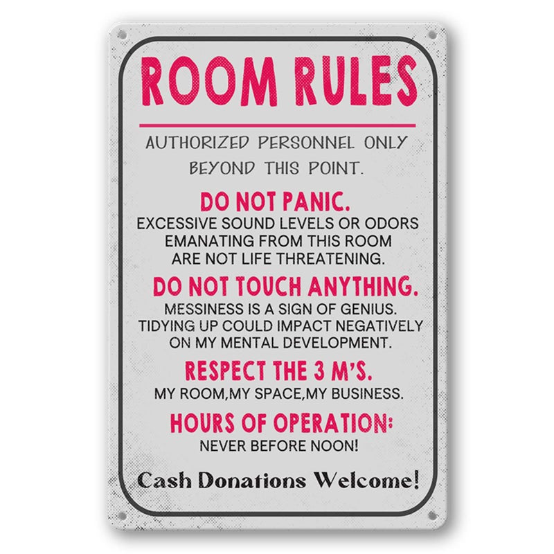 wlegebr Room Rules Sign For Teen Girls Boy Bedroom/Gaming Room Door Decor Dorm Wall Accessories Cool Things  Funny Metal Tin Signs 12 X 8 In  - Image 1