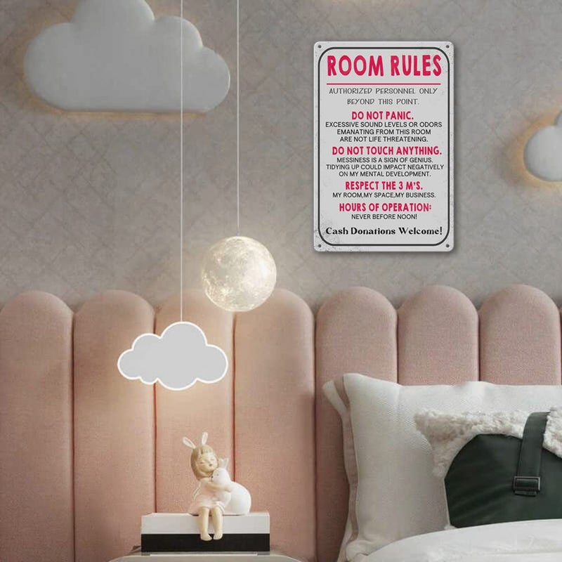 wlegebr Room Rules Sign For Teen Girls Boy Bedroom/Gaming Room Door Decor Dorm Wall Accessories Cool Things  Funny Metal Tin Signs 12 X 8 In  - Image 3