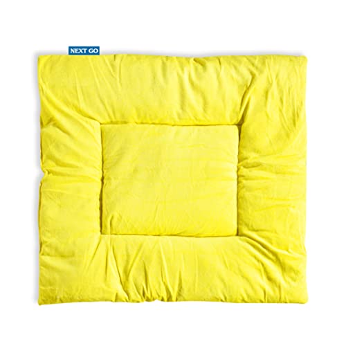 NEXTGO Floor Mat Puja Aasan 2Feet x 2Feet | Velvet Makhmal Fabric Microfiber Filling Floor Aasan for Dinner, Puja, Meditation, Garden, Yoga Mat for Home Office Ghar | Pack of 1 Lemon Yellow - Image 1