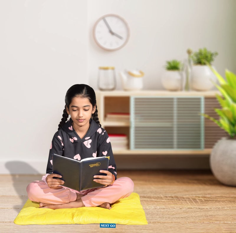 NEXTGO Floor Mat Puja Aasan 2Feet x 2Feet | Velvet Makhmal Fabric Microfiber Filling Floor Aasan for Dinner, Puja, Meditation, Garden, Yoga Mat for Home Office Ghar | Pack of 1 Lemon Yellow - Image 3