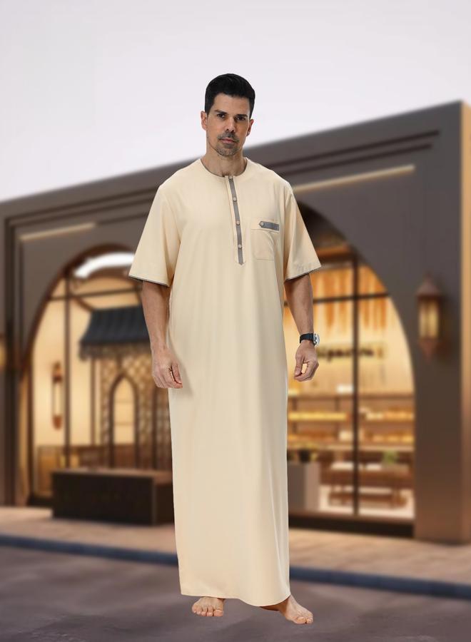 Take Two Men Henley Neck Button Placket Thobe - Image 1