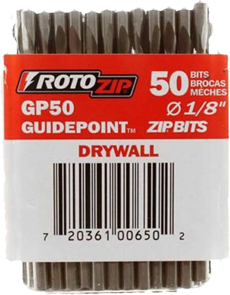 GP50 1/8-Inch Drywall Guidepoint Cutting Bits (50-Pack), Cutting Drywall, For use with Roto Zip Spiral Saw