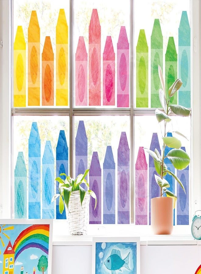 Whaline 9 Sheets Watercolor Crayon Window Clings Back to School Pastel Color Crayon Reusable Window Decals for First Day of School Home Nursery Classroom Decor - Image 1