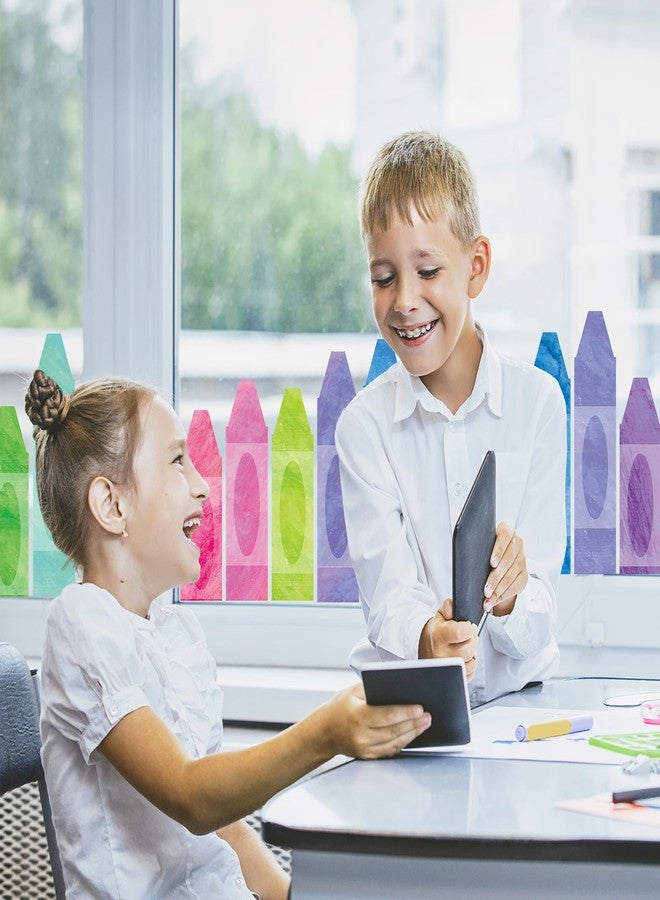 Whaline 9 Sheets Watercolor Crayon Window Clings Back to School Pastel Color Crayon Reusable Window Decals for First Day of School Home Nursery Classroom Decor - Image 2