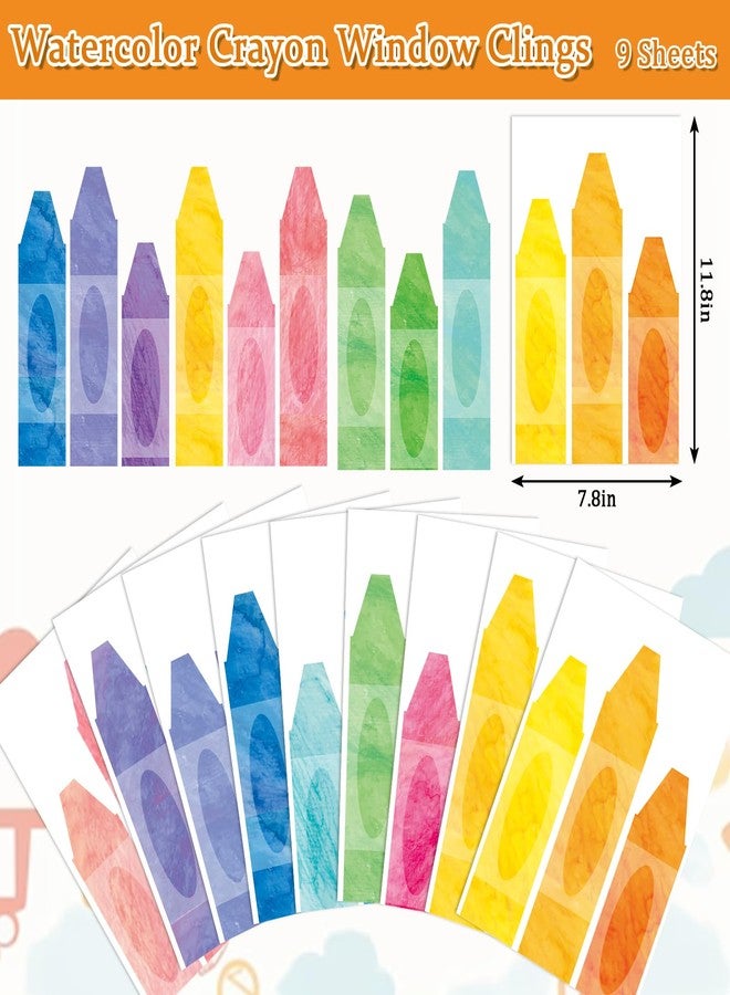 Whaline 9 Sheets Watercolor Crayon Window Clings Back to School Pastel Color Crayon Reusable Window Decals for First Day of School Home Nursery Classroom Decor - Image 5