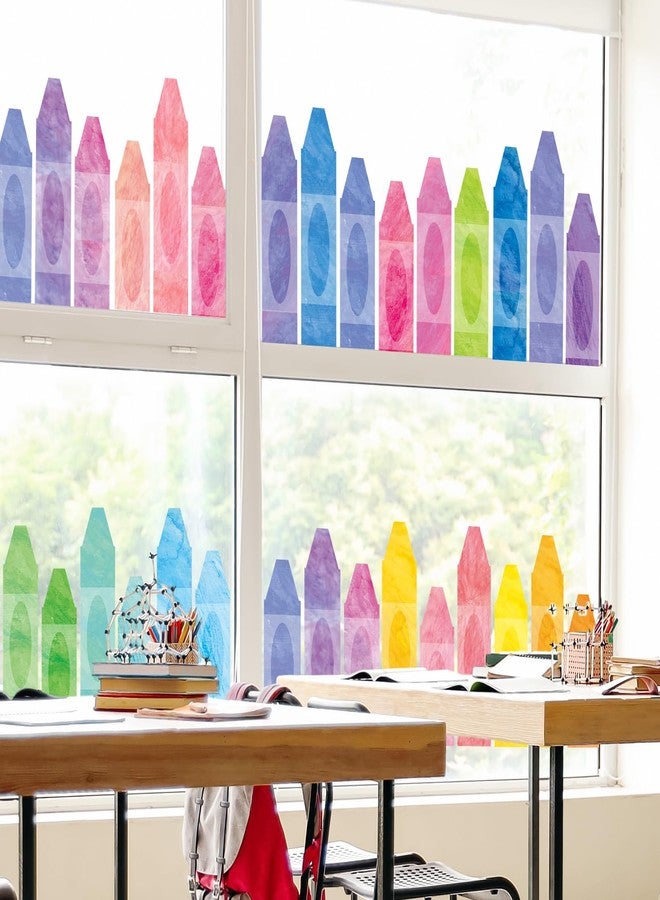 Whaline 9 Sheets Watercolor Crayon Window Clings Back to School Pastel Color Crayon Reusable Window Decals for First Day of School Home Nursery Classroom Decor - Image 4