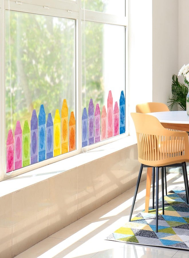 Whaline 9 Sheets Watercolor Crayon Window Clings Back to School Pastel Color Crayon Reusable Window Decals for First Day of School Home Nursery Classroom Decor - Image 3