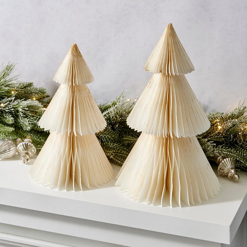 LampLust White Honeycomb Paper Trees 2 Pack 10  12 Inch Winter Ornaments Winter Decorations for Home and Mantel Decor Winter Wonderland Decorations