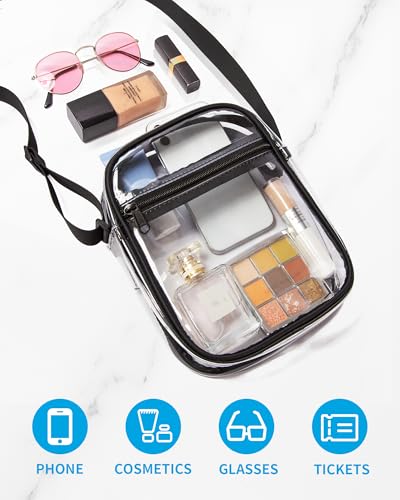 Vorspack Clear Bag Stadium Approved - PVC Clear Purse Crossbody Bag with Front Pocket for Concerts Sports Festivals - Black - Image 3