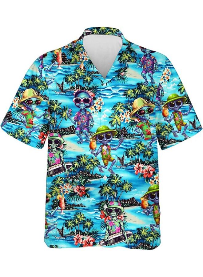 New Creative Element Shirts With 3d Digital Printing, Trendy Loose Short-sleeve Shirts For Men, Direct From The Manufacturer