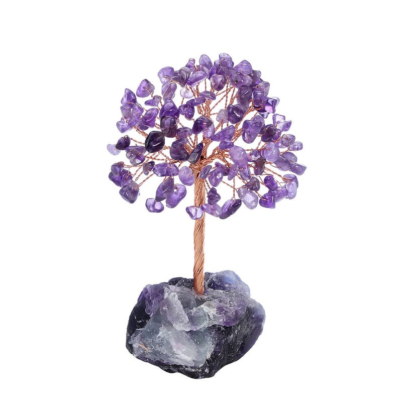Jovivi Amethyst Crystal Tree Gemstone Tree Of Life Ornament Healing Crystals Spiritual Gifts Purple Feng Shui Money Tree With Fluorite Stand For Good luck Home Office Living Room Decor