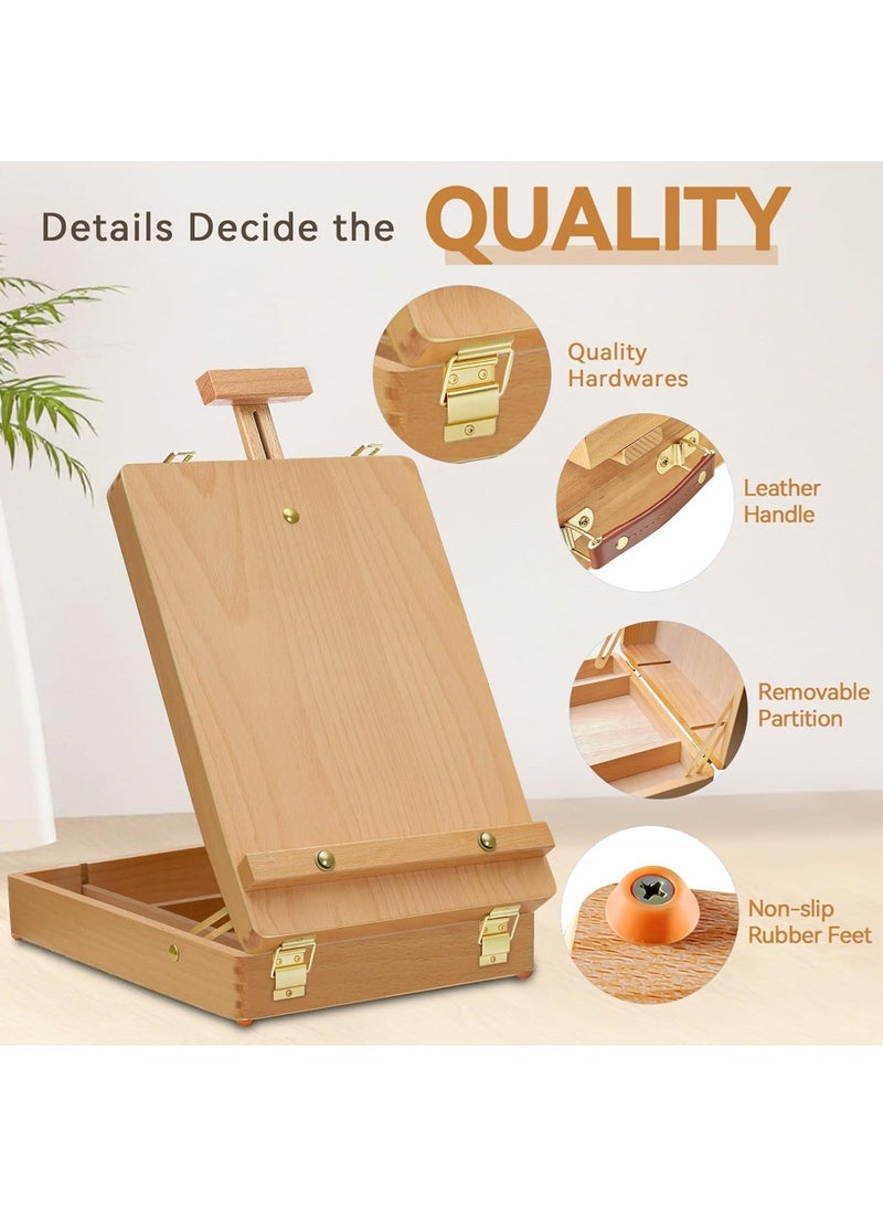 LOOPITYS Portable Desktop Painting Easel for storage of brushes、pigment and painting tools etc，Premium Wooden Sketch box，drawing shelf for Student Artist Beginner painter artist - Image 1