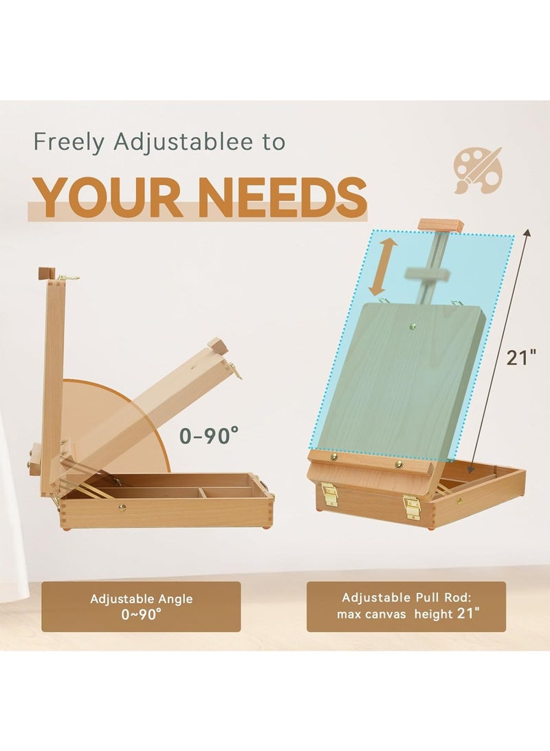 LOOPITYS Portable Desktop Painting Easel for storage of brushes、pigment and painting tools etc，Premium Wooden Sketch box，drawing shelf for Student Artist Beginner painter artist - Image 2