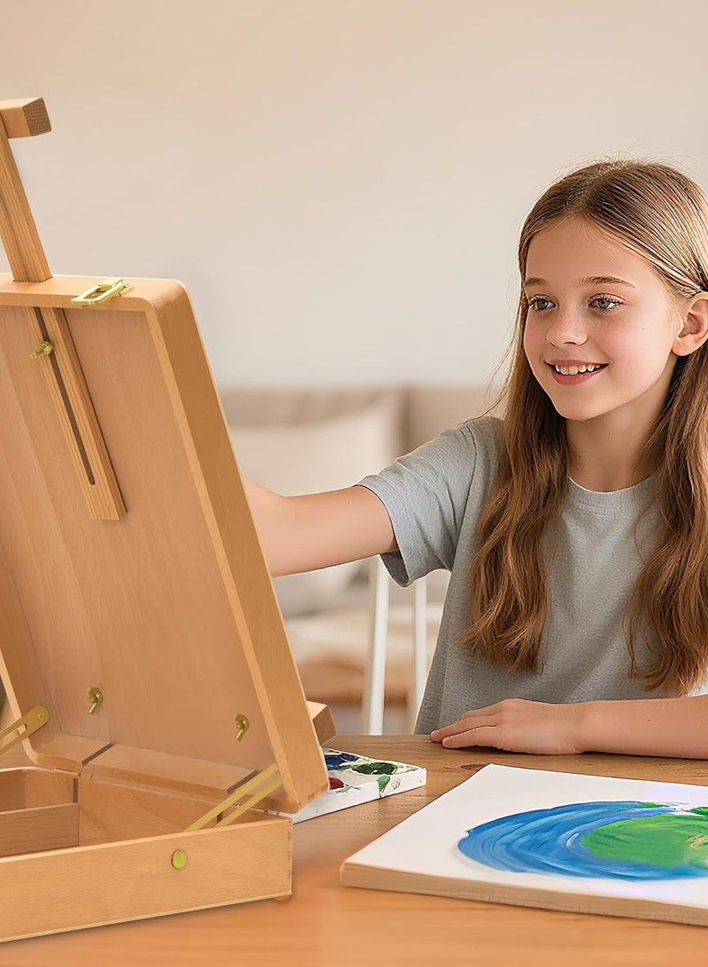 LOOPITYS Portable Desktop Painting Easel for storage of brushes、pigment and painting tools etc，Premium Wooden Sketch box，drawing shelf for Student Artist Beginner painter artist - Image 3