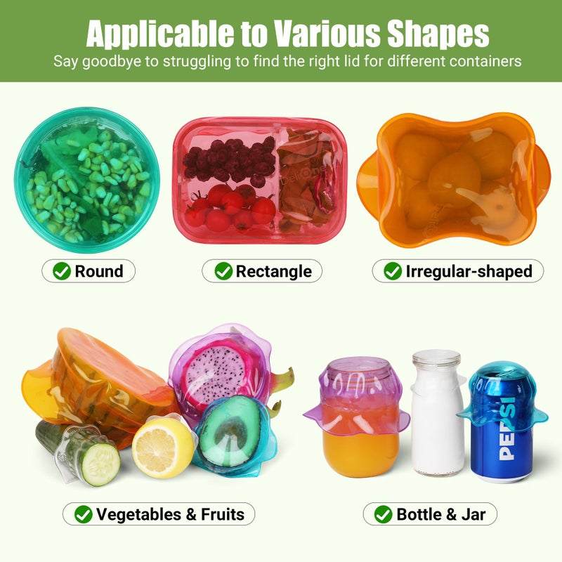 Rottogoon Silicone Stretch Lids for Food Storage in Fridge, Reusable Elastic Bowl Covers for Cup, Cans, Jars, Round & Rectangle Container, Food Grade Silicone Microwave Food Cover, Heat-Resistant, 6PCS - Image 2