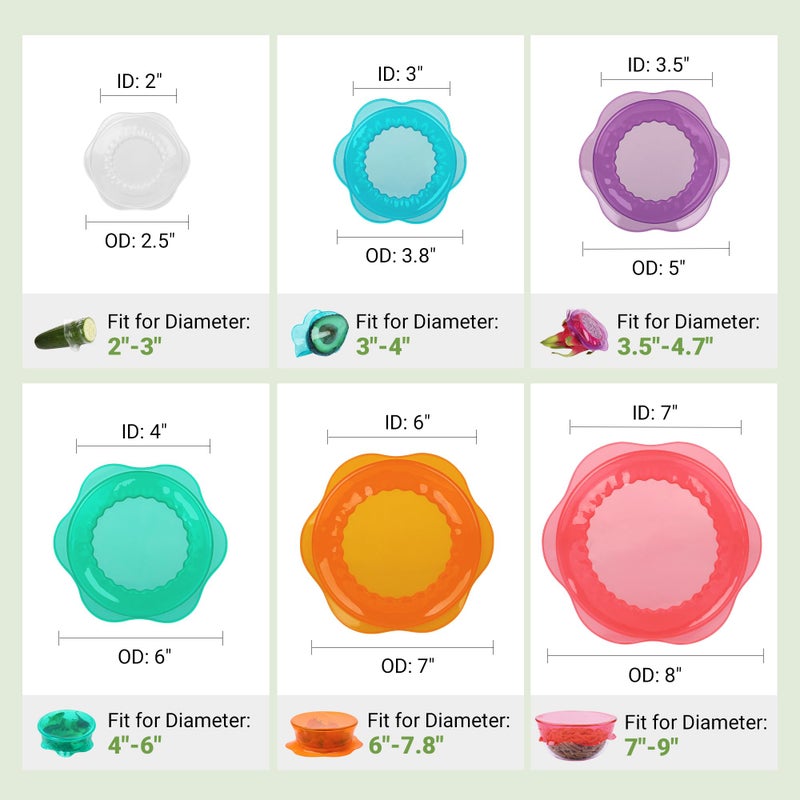 Rottogoon Silicone Stretch Lids for Food Storage in Fridge, Reusable Elastic Bowl Covers for Cup, Cans, Jars, Round & Rectangle Container, Food Grade Silicone Microwave Food Cover, Heat-Resistant, 6PCS - Image 3