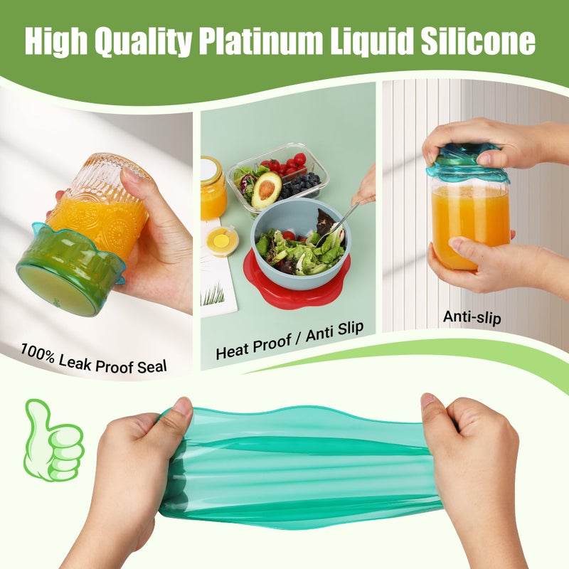 Rottogoon Silicone Stretch Lids for Food Storage in Fridge, Reusable Elastic Bowl Covers for Cup, Cans, Jars, Round & Rectangle Container, Food Grade Silicone Microwave Food Cover, Heat-Resistant, 6PCS - Image 5