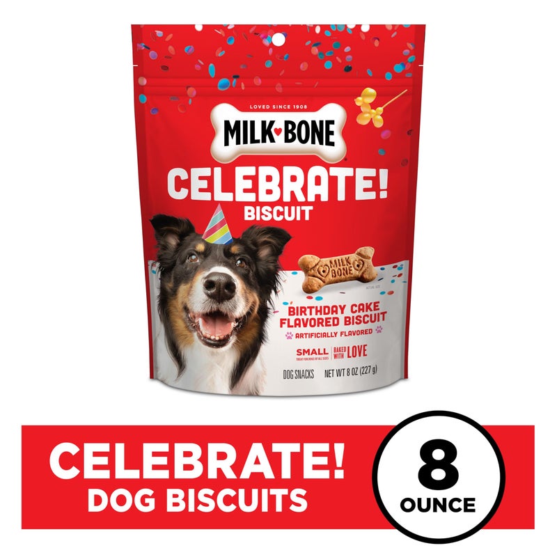Milk-Bone Celebrate Birthday Cake Artificially Flavored Biscuits, Small Dog Treats, 8 oz. Bag - Image 2