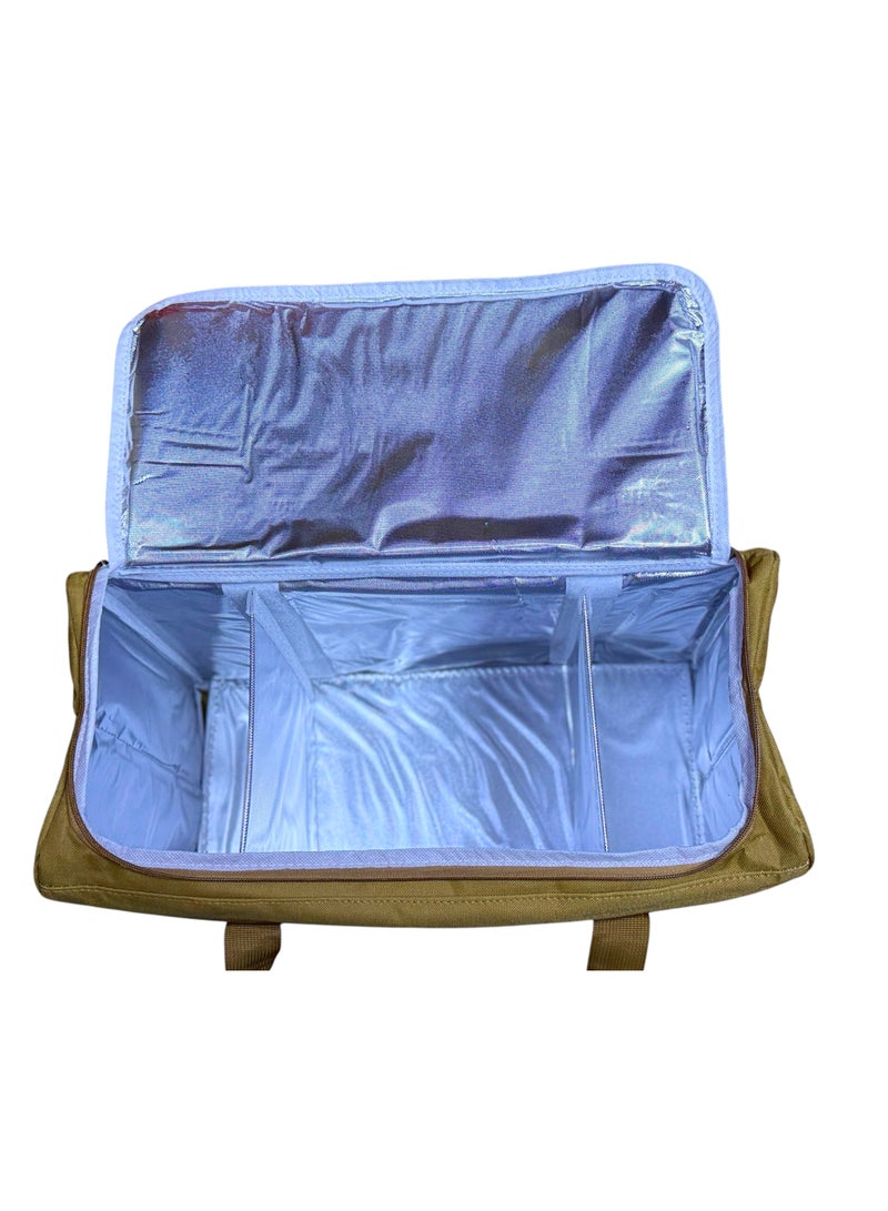 GO2CAMPS Heavy Duty Thermal Insulated Cooler Box for Cool & Hot Products Store | Cawa Dalla Carry Bag or Picnic Bag for Camping Accessories | Multi-Compartment Thermal Storage Bag for Tea, Kettle and Food – 38x35x20 cm – Kaki Color Picnic & Travel Cooler Box for Arabic Coffee, Tea & Cups – Ideal for Desert, Majlis, and Long Trips– Arabic Traditional Design | Outdoor Travel Thermal Insulation Bag, Food Refrigeration Cooler Bag, Beverage Storage Ice Pack, Picnic Basket，Lunch Bag，Camping Storage Shoulder Bag Storage Box, Thickened EVA Material, Waterproof, Leak Proof, Dirt Resistant, Durable, Mold Resistant, Antibacterial, Foldable and Portable, suitable for Home Storage and Outdoor Activities such as Hiking, Camping, Picnicking, Family Outings, etc. It can be used to keep food fresh and beverages stored in short-term refrigeration, khaki - Image 3