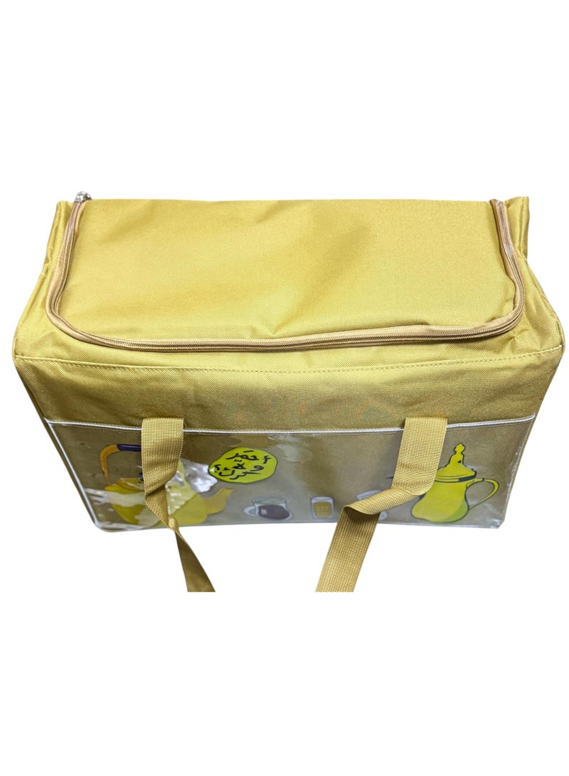 GO2CAMPS Heavy Duty Thermal Insulated Cooler Box for Cool & Hot Products Store | Cawa Dalla Carry Bag or Picnic Bag for Camping Accessories | Multi-Compartment Thermal Storage Bag for Tea, Kettle and Food – 38x35x20 cm – Kaki Color Picnic & Travel Cooler Box for Arabic Coffee, Tea & Cups – Ideal for Desert, Majlis, and Long Trips– Arabic Traditional Design | Outdoor Travel Thermal Insulation Bag, Food Refrigeration Cooler Bag, Beverage Storage Ice Pack, Picnic Basket，Lunch Bag，Camping Storage Shoulder Bag Storage Box, Thickened EVA Material, Waterproof, Leak Proof, Dirt Resistant, Durable, Mold Resistant, Antibacterial, Foldable and Portable, suitable for Home Storage and Outdoor Activities such as Hiking, Camping, Picnicking, Family Outings, etc. It can be used to keep food fresh and beverages stored in short-term refrigeration, khaki - Image 4