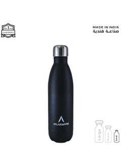 Atlasware Water Bottle with a Capacity of 500 ml, Stainless Steel Water Bottle that keeps Cold for 37 Hours and Keeps Heat for 16 Hours, Black  - Image 1