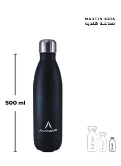 Atlasware Water Bottle with a Capacity of 500 ml, Stainless Steel Water Bottle that keeps Cold for 37 Hours and Keeps Heat for 16 Hours, Black  - Image 3