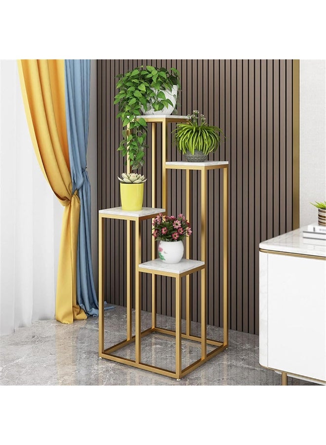 HOME TASTE Hometaste Metal And Marble Plant Stand With Modern Designs Ideal For Indoor And Outdoor Decor,Perfect For Succulents,Potted Plants And Flower Pots Gold Frame + White Marble